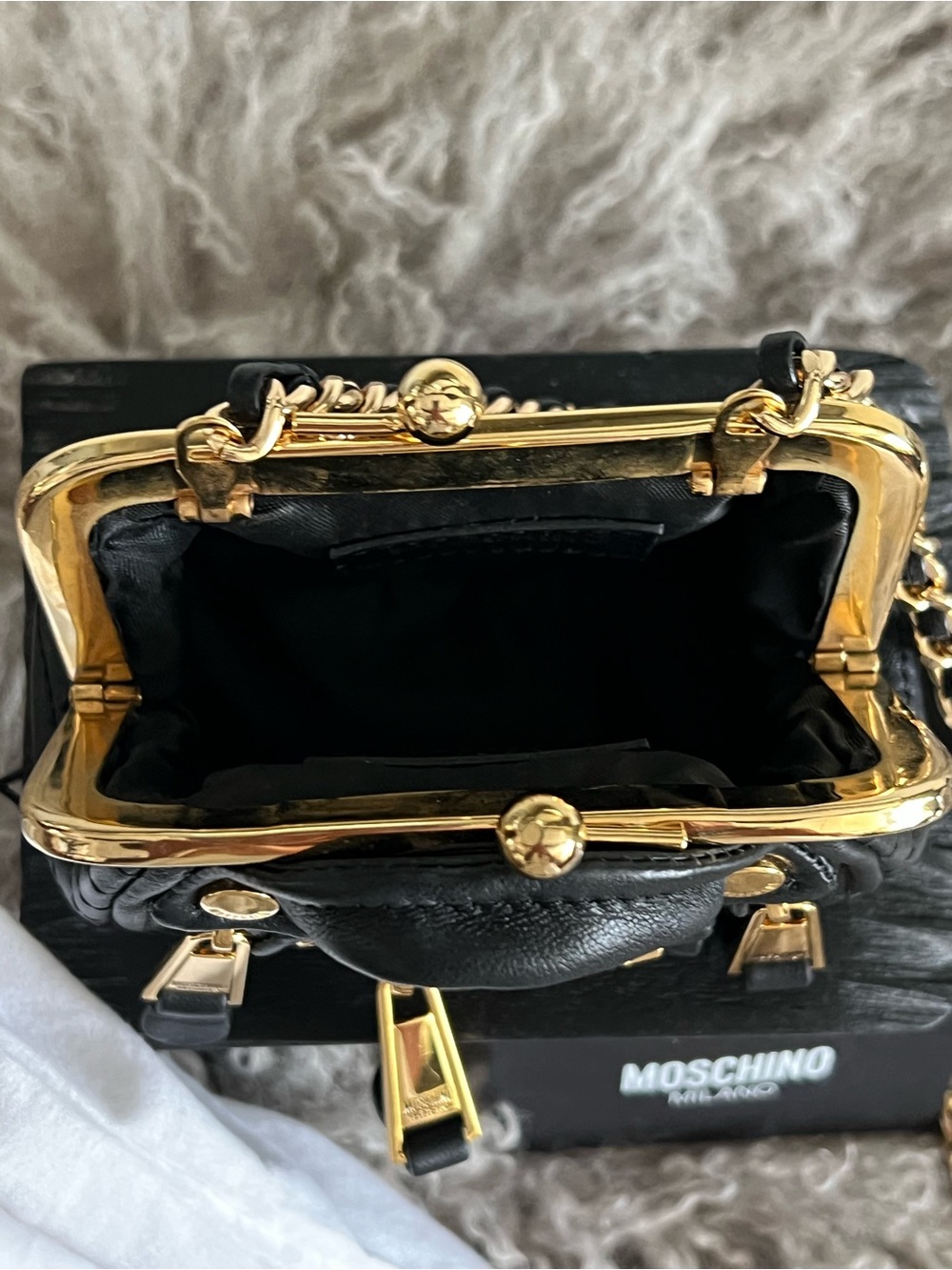 Moschino Milano Mini Micro Backpack Bag Black Leather Gold Hardware Rare! - Picture 5 of 7